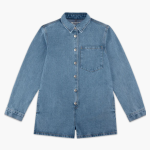 Long Sleeve Denim Romper Vintage Wash