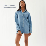 Long Sleeve Denim Romper Vintage Wash