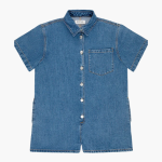 Short Sleeve Denim Romper Medium Wash