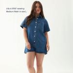 Short Sleeve Denim Romper Medium Wash