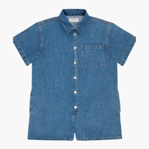 Short Sleeve Denim Romper Medium Wash