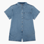 Short Sleeve Denim Romper Vintage Wash