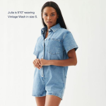 Short Sleeve Denim Romper Vintage Wash