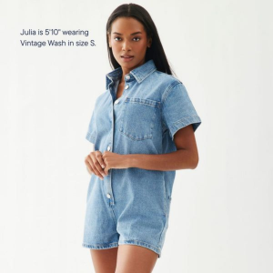 Short Sleeve Denim Romper Vintage Wash